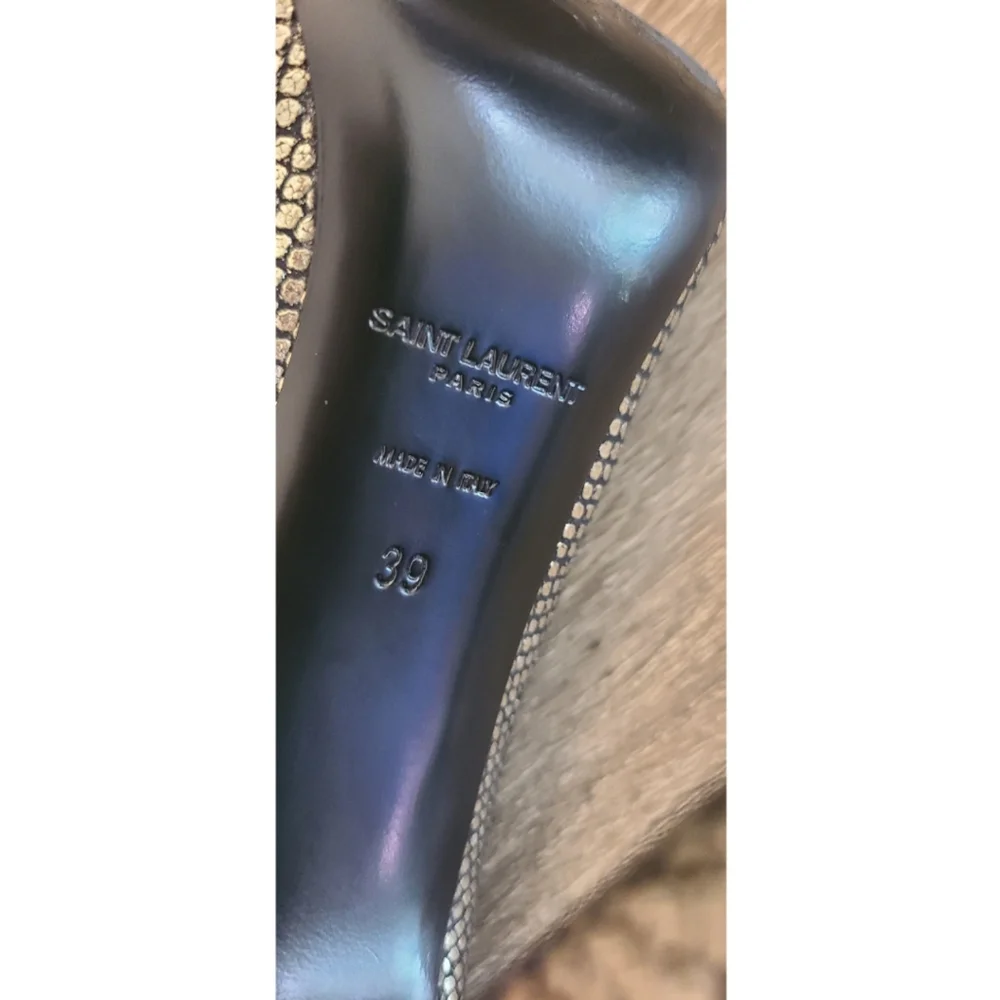 SAINT LAURENT Metallic Snake-Effect Leather Pumps Heels Size 9.5 | YSL